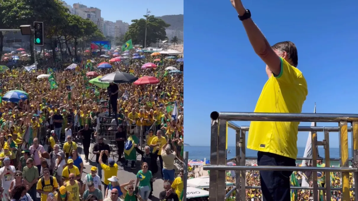 Jair Bolsonaro (PL) participou neste domingo (21) de uma manifestação em Copacabana, no Rio