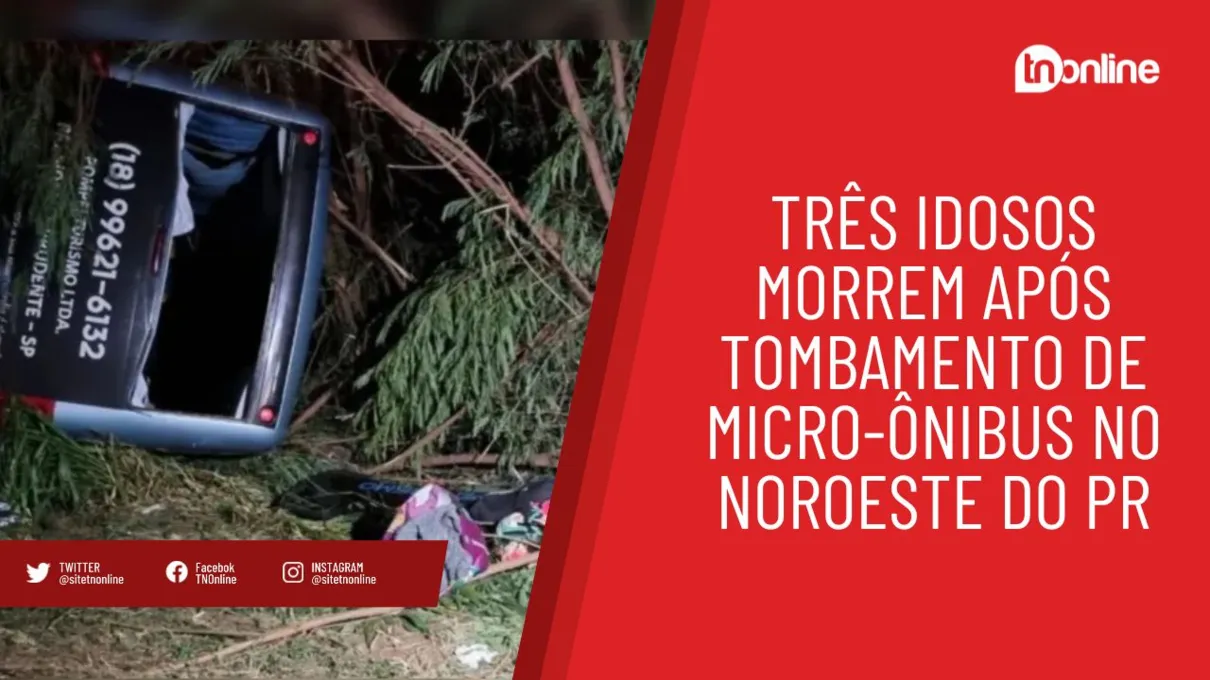 Três idosos morrem após tombamento de micro-ônibus no noroeste do PR