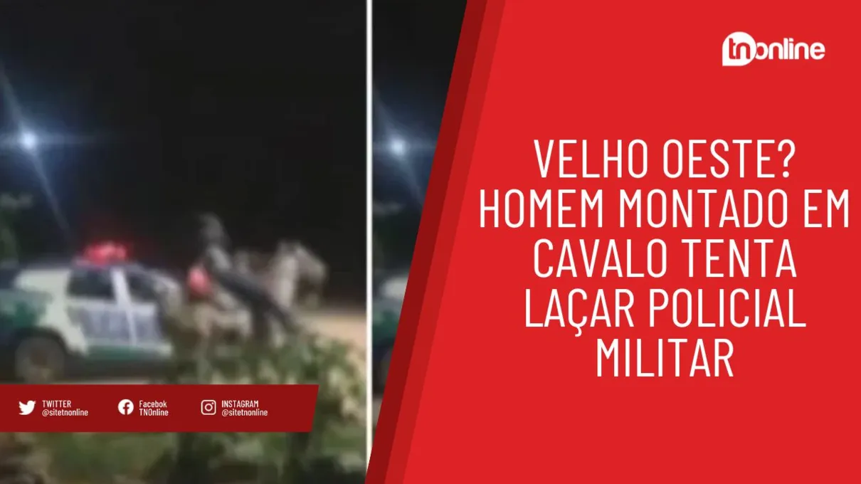 Velho Oeste? Homem montado em cavalo tenta laçar policial militar