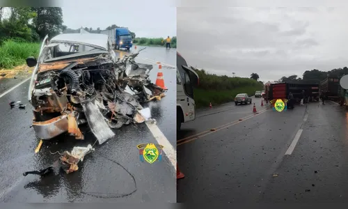 Caminhão boiadeiro bate de frente com F-250 na PR-444 em Apucarana