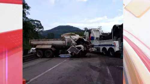 Cabine do veículo ficou destruída após a colisão