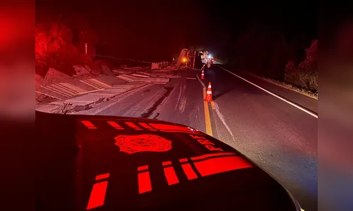 Caminhão tomba na BR-277 e motociclista morre atingido por carga
