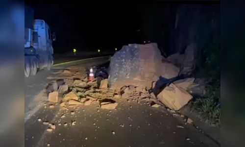 Desmoronamento de rocha interdita BR-277 no Paraná; veja vídeo