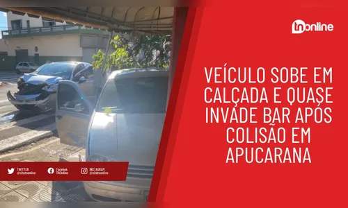 Veículo sobe em calçada e quase invade bar após colisão em Apucarana