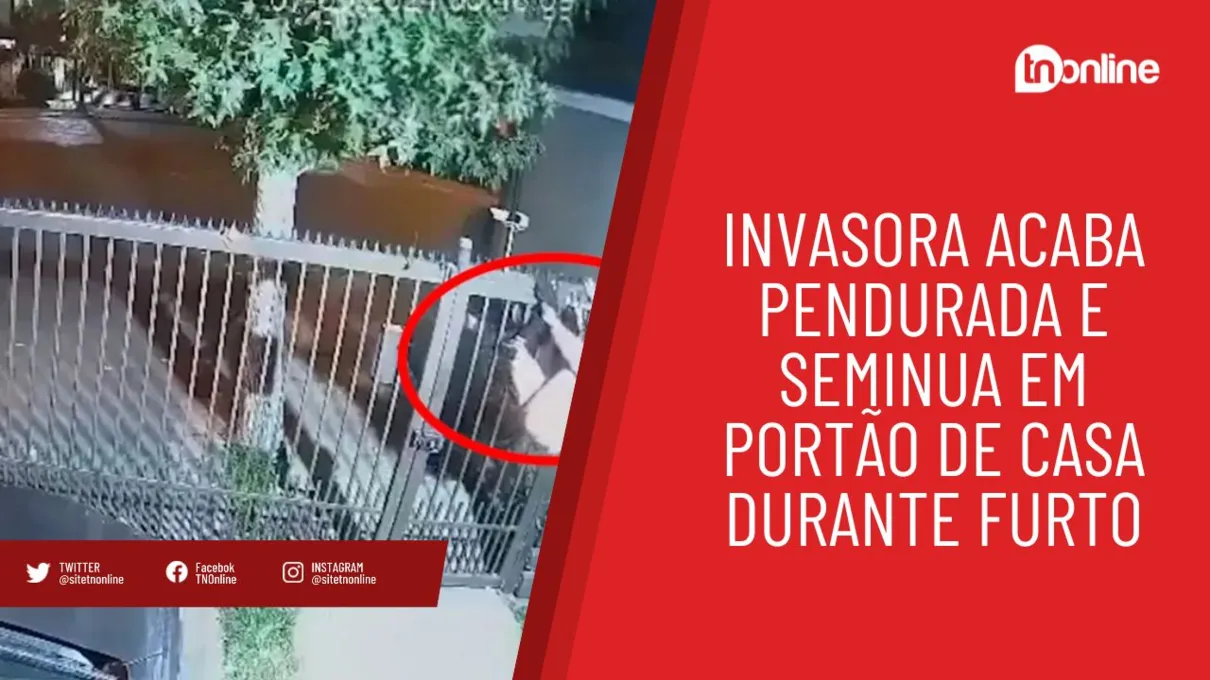 Em apuros! Mulher tenta pular portão e acaba perdendo as calças