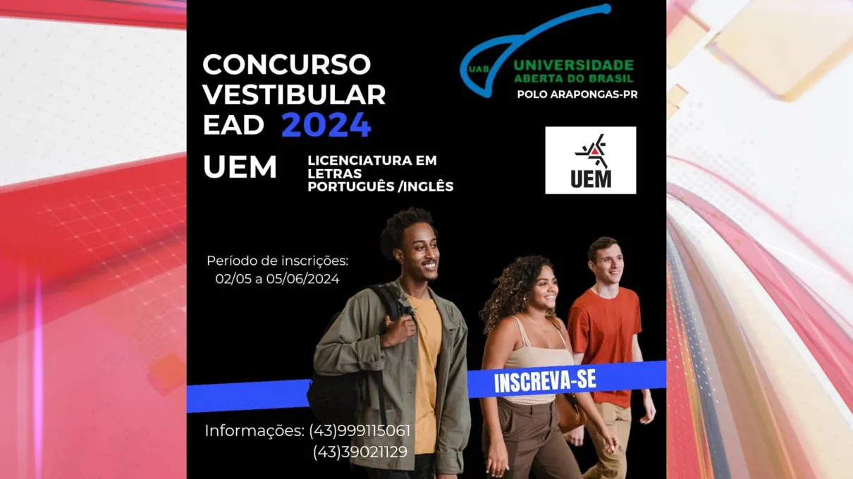 Polo UAB informa sobre inscrições para o vestibular EAD 2024 da UEM