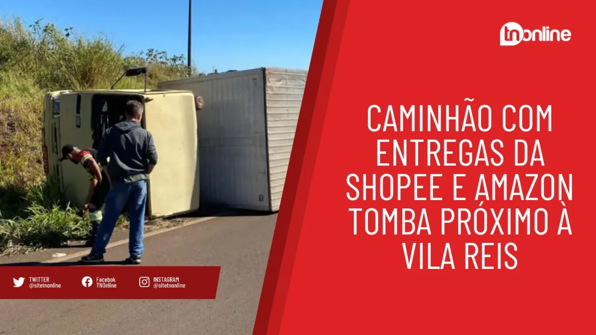 Urgente! Caminhão de entrega da Shopee tomba na BR-376