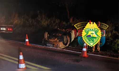 Policial militar fica ferido após carro capotar na PR-170 em Apucarana