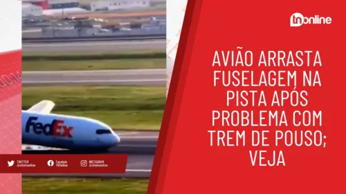 Avião arrasta fuselagem na pista após problema com trem de pouso