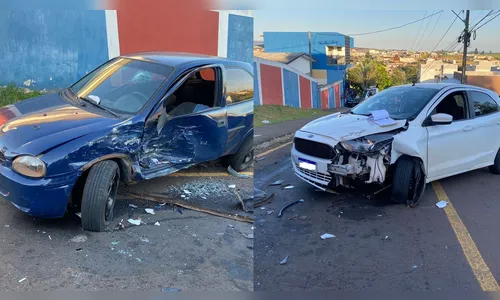 Câmera flagra colisão entre Corsa e Ford Ka em Apucarana