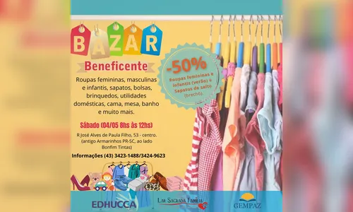 Bazar da Edhucca oferta roupas com desconto de 50%; saiba mais