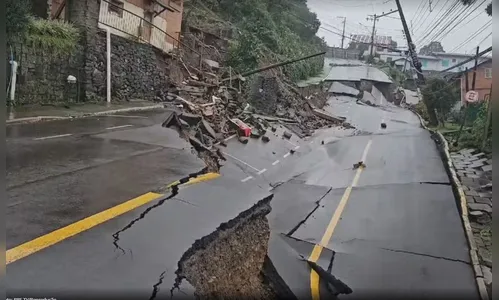 Rua desmorona em Gramado, cidade turística da serra gaúcha