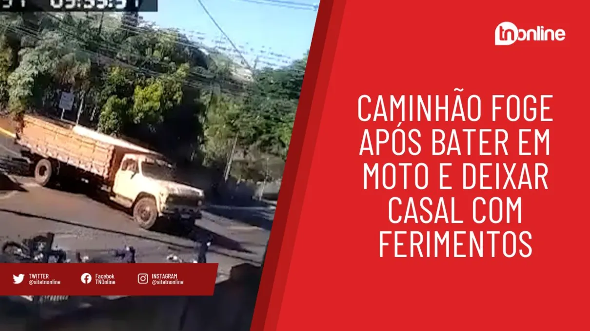 Batida entre moto e caminhão deixa casal ferido; motorista fugiu