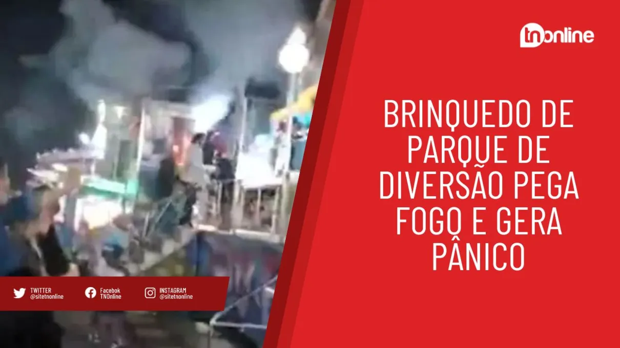 Brinquedo de parque de diversão pega fogo e gera pânico