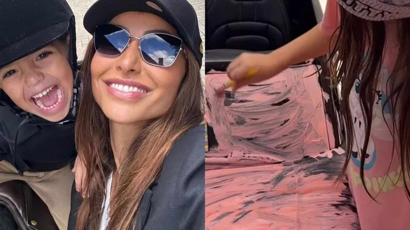 Sabrina Sato flagra Zoe pintando o carro de brinquedo