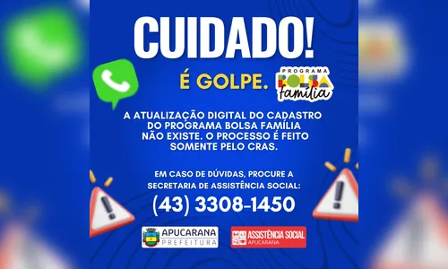 Prefeitura de Apucarana alerta para golpe do 