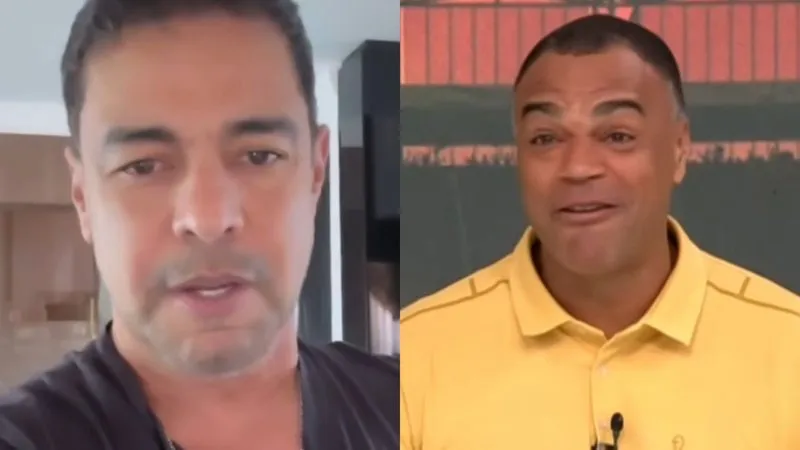 À esquerda, Zezé Di Camargo; à direita, ex-jogador e comentarista Denilson