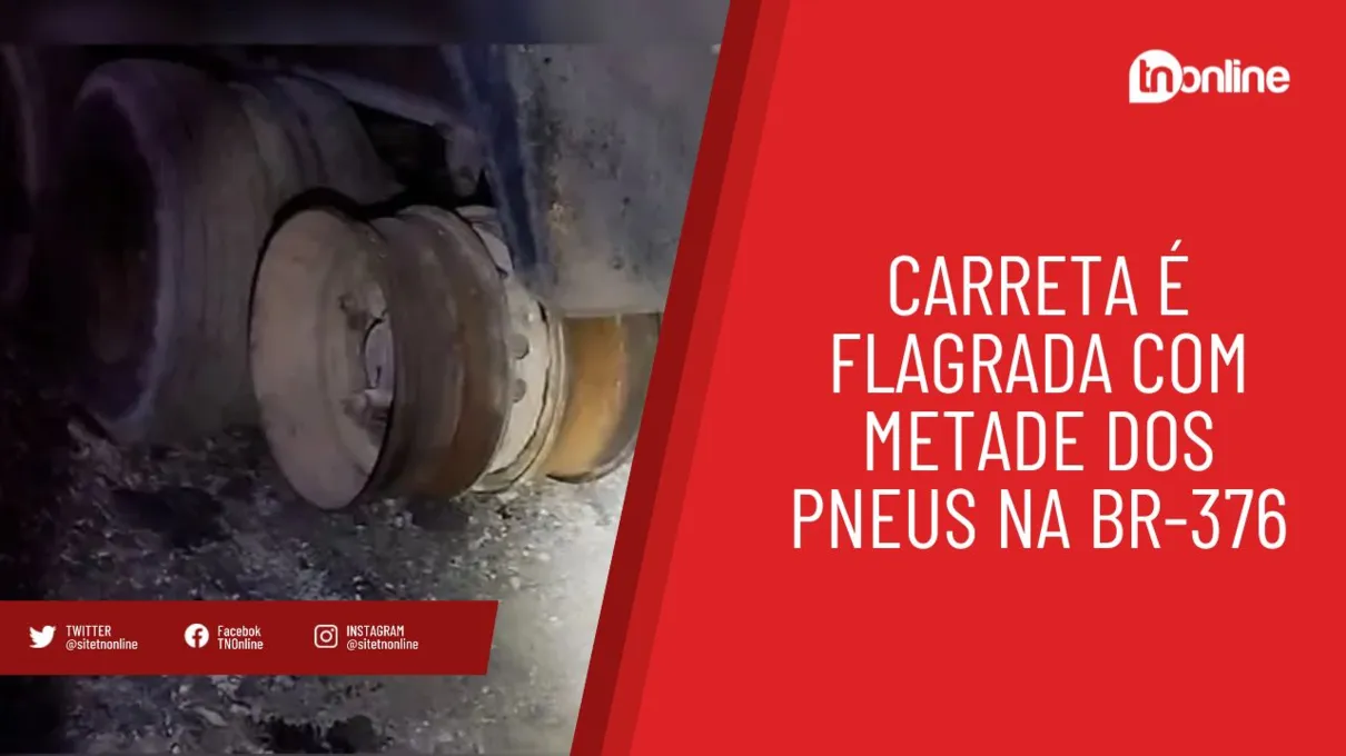 Carreta é flagrada com metade dos pneus na BR-376; veja vídeo