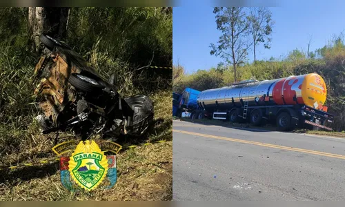 Carro fica destruído e motorista morre após colisão frontal na PR-092