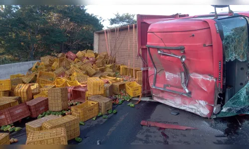 Caminhão carregado com tomates tomba em Mauá da Serra