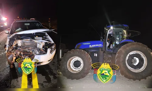 Idosos ficam feridos após colisão entre carro e trator em Cambira