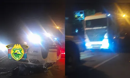 S10 fica de 'ponta-cabeça' após acidente com carreta na PR-444