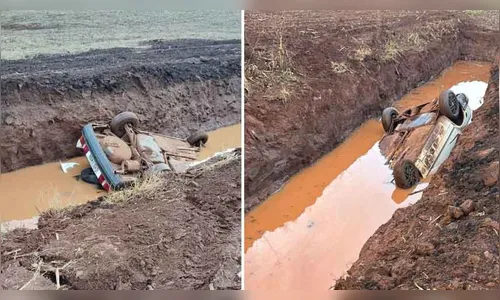 Carro cai em canaleta de água e motorista morre afogado no Paraná