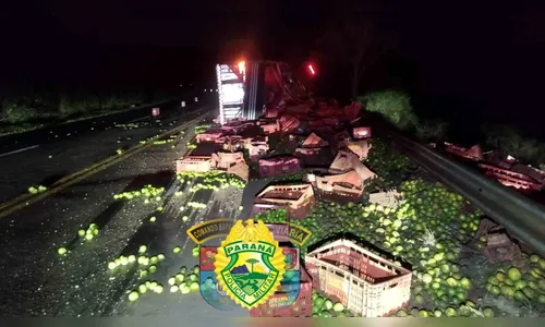 Motorista sofre ferimentos em tombamento de caminhão na PR-092
