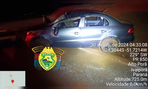 Capotamento entre Arapuã e Ivaiporã deixa um ferido na madrugada