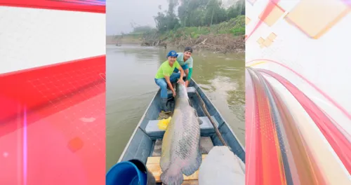 Os irmãos capturaram um pirarucu de 2,2 metros e cerca de 130 kg