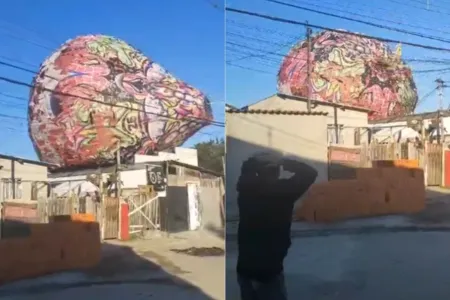 um balão gigantesco caiu sobre cinco moradias