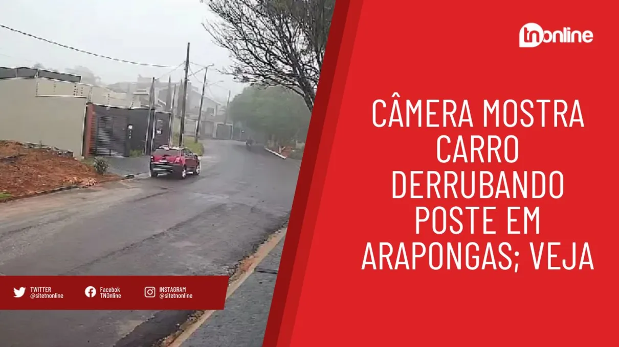 Câmera mostra carro derrubando poste em Arapongas
