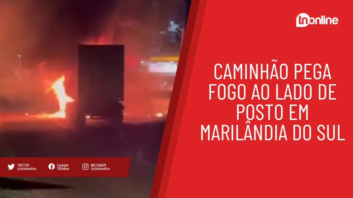 Caminhão pega fogo ao lado de posto em Marilândia do Sul