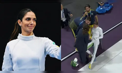 Com tumor benigno, Nathalie Moellhausen da esgrima compete e passa mal