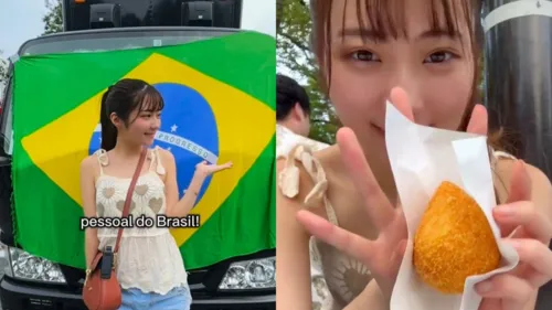 A japonesa provou coxinha pela primeira vez