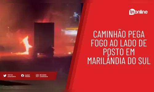 Caminhão pega fogo ao lado de posto em Marilândia do Sul