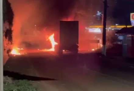 Caminhão pegou fogo em Marilândia do Sul