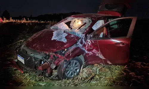 Dois ficam feridos após carro bater em poste na PR-170 em Borrazópolis