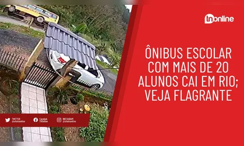 Ônibus escolar com mais de 20 alunos cai em rio; veja flagrante