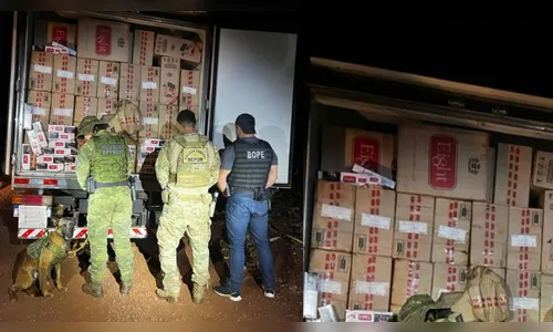 Policiais apreendem caminhão com 300 caixas de cigarros do Paraguai