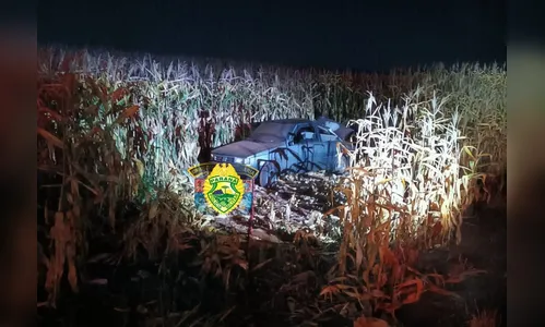 Carro para em meio à plantação após capotamento e jovens ficam feridas