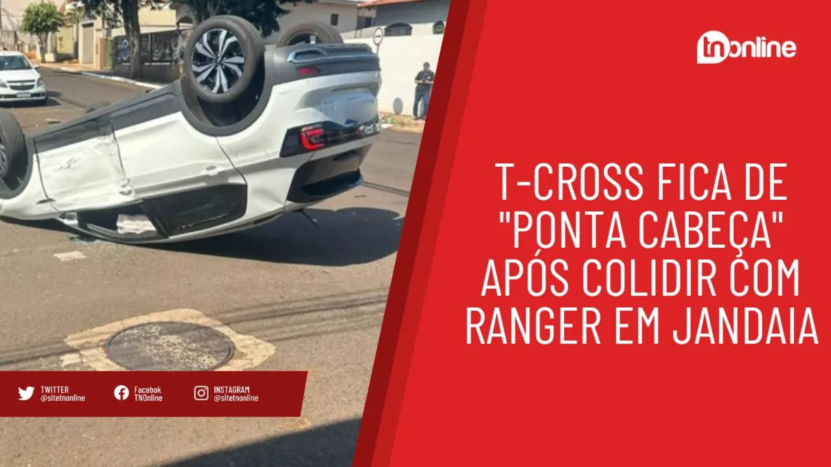 T-Cross fica de "ponta cabeça" após colidir com Ranger em Jandaia