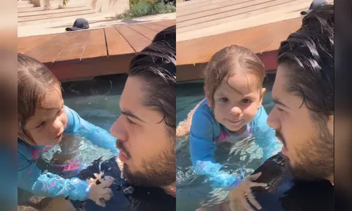 Zé Felipe não pensa duas vezes e pula em piscina para salvar filha