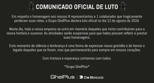 Empresa publicou comunicado oficial de luto