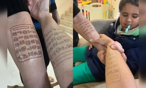 Pais fazem tatuagem para se comunicar com filho autista não verbal