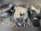 Carro fica destruído e sobrado desaba após acidente em Bom Sucesso
