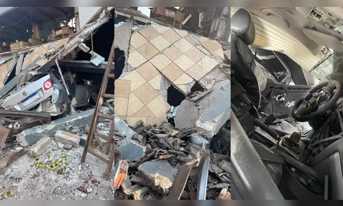 Carro fica destruído e sobrado desaba após acidente em Bom Sucesso