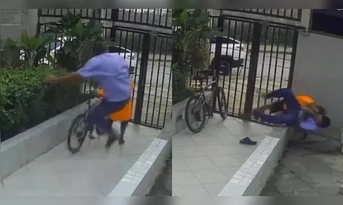 Porteiro 'salva o dia' com voadora e impede furto de bicicleta; vídeo