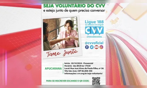 Centro de Valorização da Vida seleciona novos voluntários em Apucarana