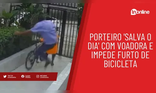 Porteiro 'salva o dia' com voadora e impede furto de bicicleta